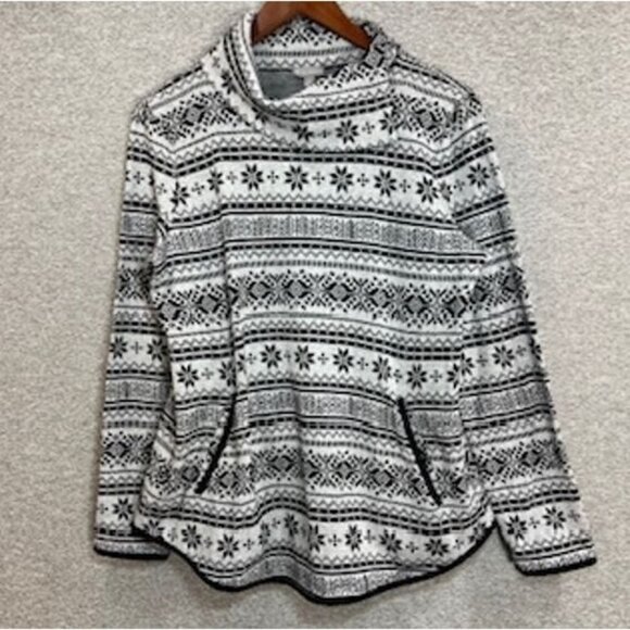 T by Talbots Womens Sweater Tops Medium Black Geometric Design Mock Neck Knit - Picture 12 of 12